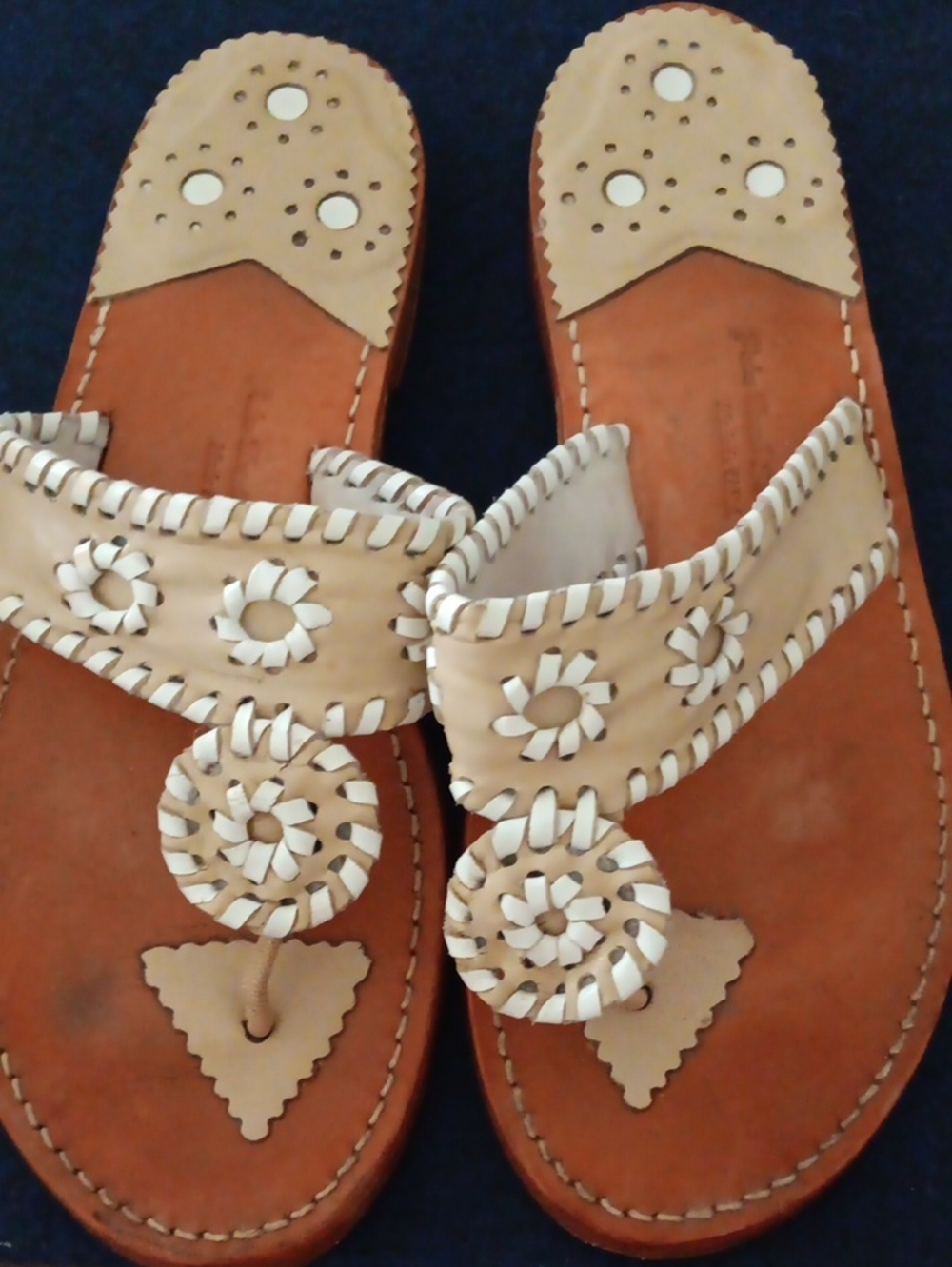 Palm Beach Sandals Tan and Cream Braided Leather Toe-Post Sandals